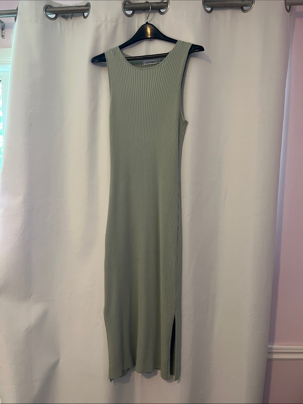Calvin Klein Sleeveless Ribbed Maxi Dress in Sage Green